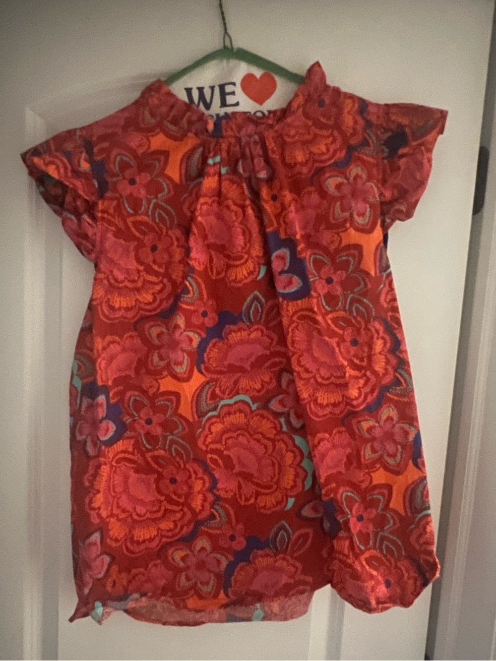 Sugarlips Orange & Red Floral Peasant Top